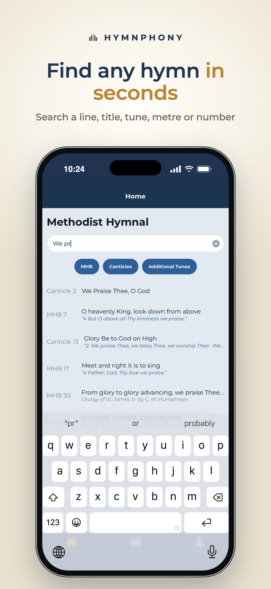 Find any hymn in seconds